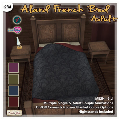 Velvet Whip - Alfred Bar Cart & Alard French Bed.